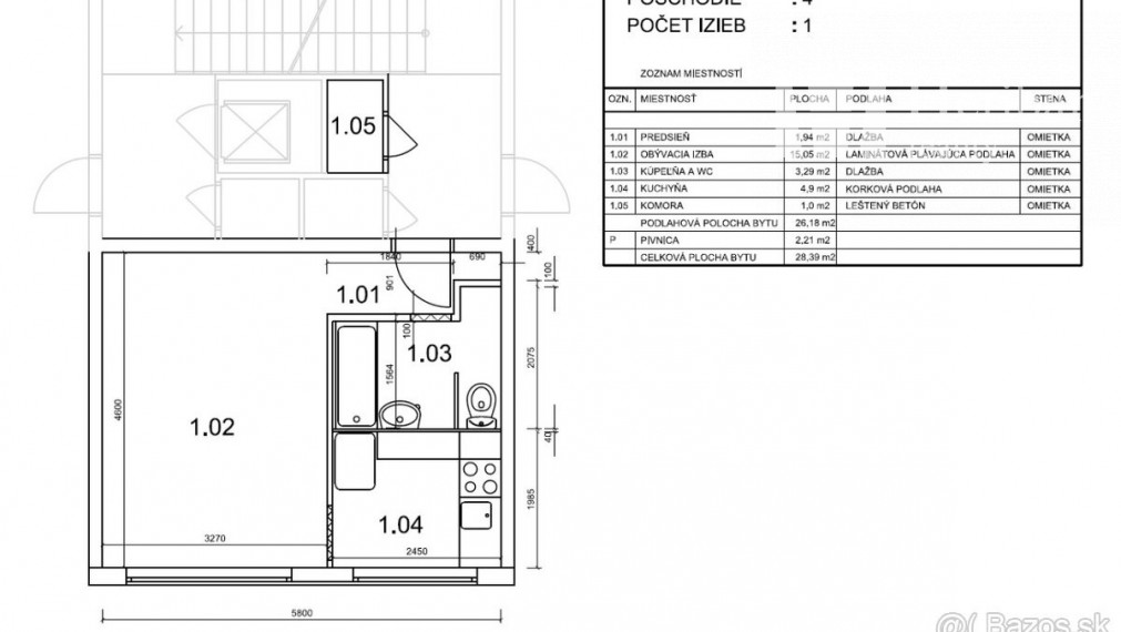 1-izb.byt, rekonštr., 28m2, Kaspická ul, KE-Nad Jazerom