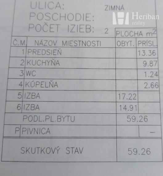 2-izb.tehl.byt, 59m2, Zimná ul,blízko centra, KE-Staré Mesto