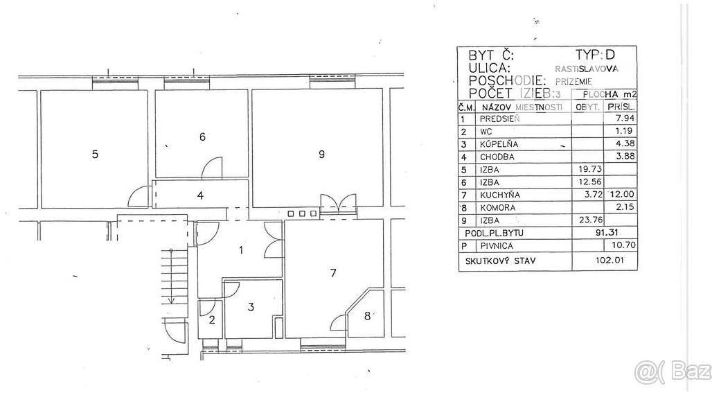 3 izb.byt, 91m2, rekonštr. a zariadený, Rastislavova ul, JUH