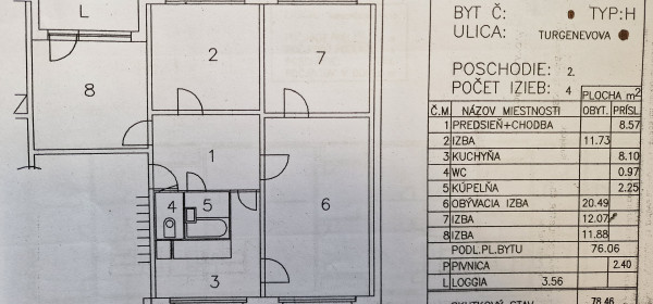 4-izb.byt s logiou, 78m2, Turgenevova ul., KE-JUH